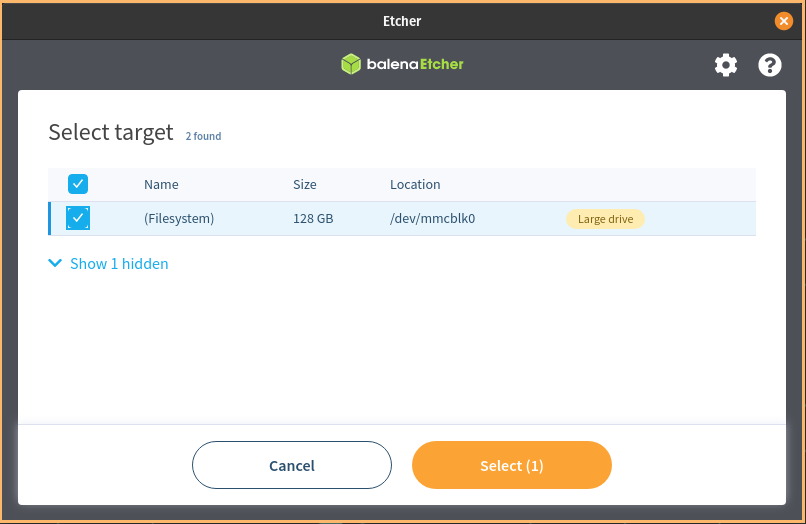 Select the correct disk - the SD card Select disk